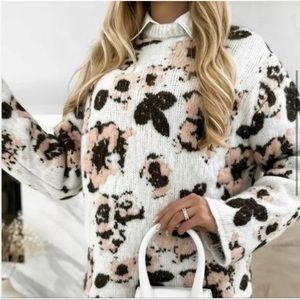 ZARA FLORAL JACQUARD KNIT SWEATER
